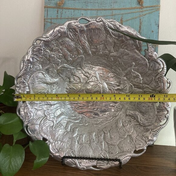Aluminum Serving Bowl By Arthur Court Elegant Elephant Pattern Vintage 1990 - Picture 7 of 14